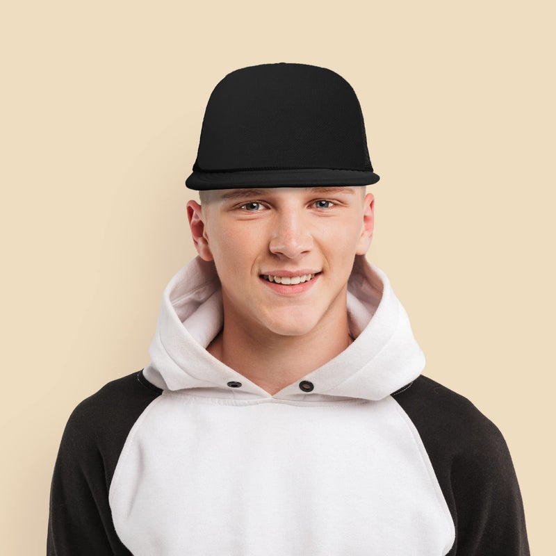 DALIX Flat Billed Trucker Cap with Mesh Back in Black - Image 4